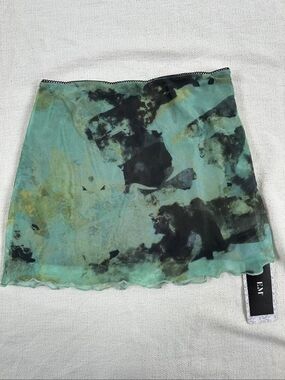 (NWT) Green Abstract Print Mesh Mini Skirt